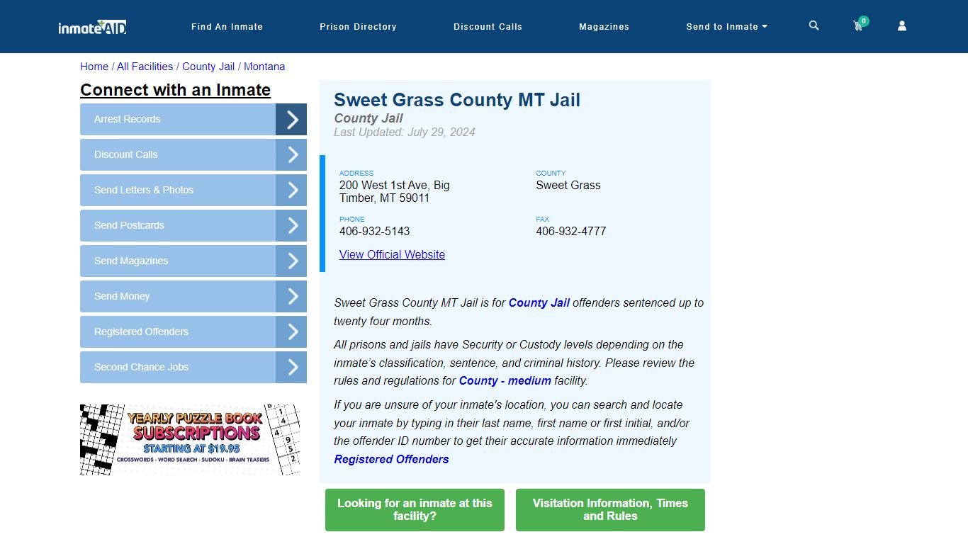 Sweet Grass County MT Jail - Inmate Locator