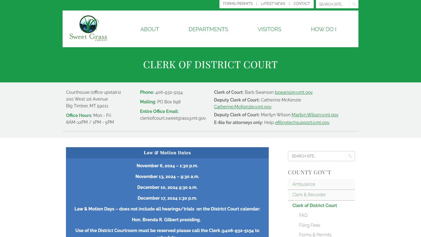 Clerk of District Court | Sweet Grass County Montana